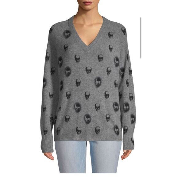 M360 Cashmere Skull Cashmere Riley Skull-Print Gray Cashmere Sweater size… - Picture 1 of 10